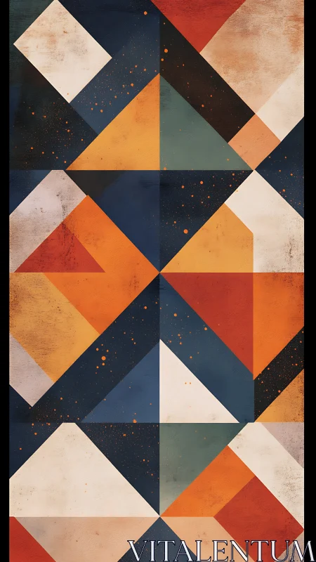 Geometric diagonals with warm chromatic blocks and grit texture.