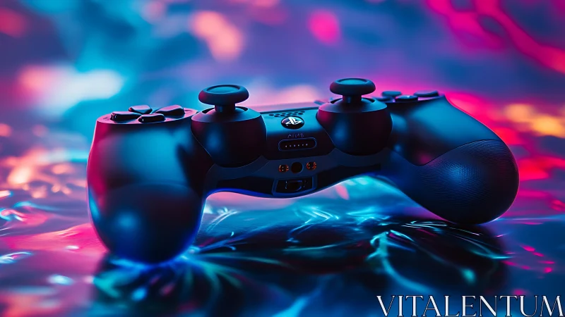 Gaming Controller in Neon Lighting Environment.