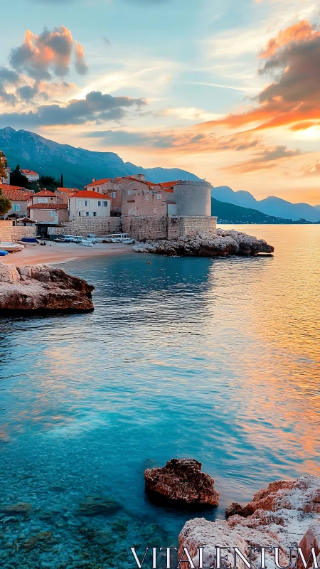 Coastal Medieval Town at Golden Hour Sunset