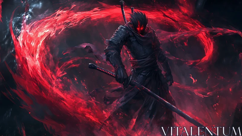 Shadowblade warrior wrapped in wild crimson stormlight.