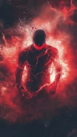 Energy-wreathed humanoid emerges from blazing crimson void.