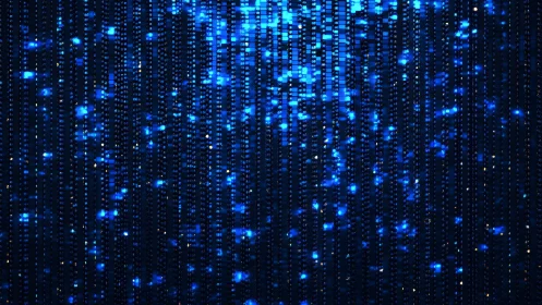 Abstract digital blue matrix pattern with glowing pixel lights.