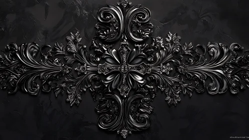 Baroque black ornamental cross with glossy scrollwork.
