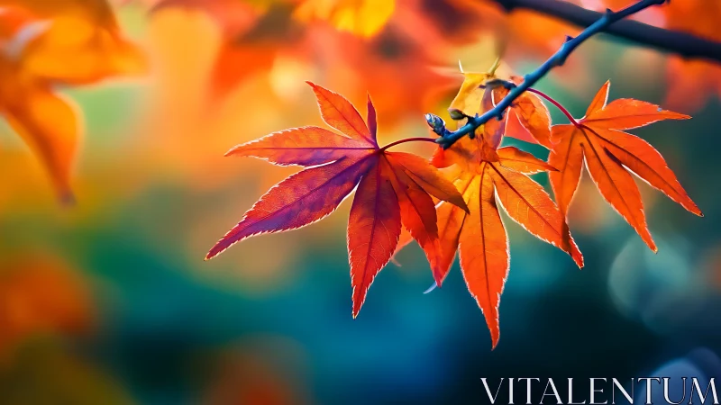 Ruby maple leaves trade sunset secrets across soft bokeh air