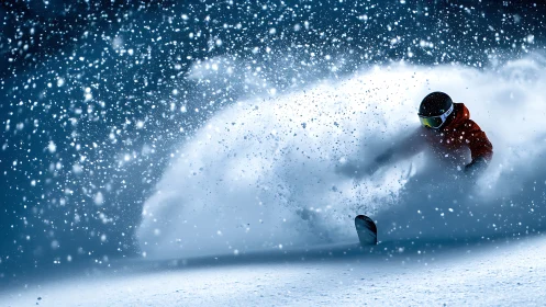 Powder storm explodes as lone snowboarder carves twilight