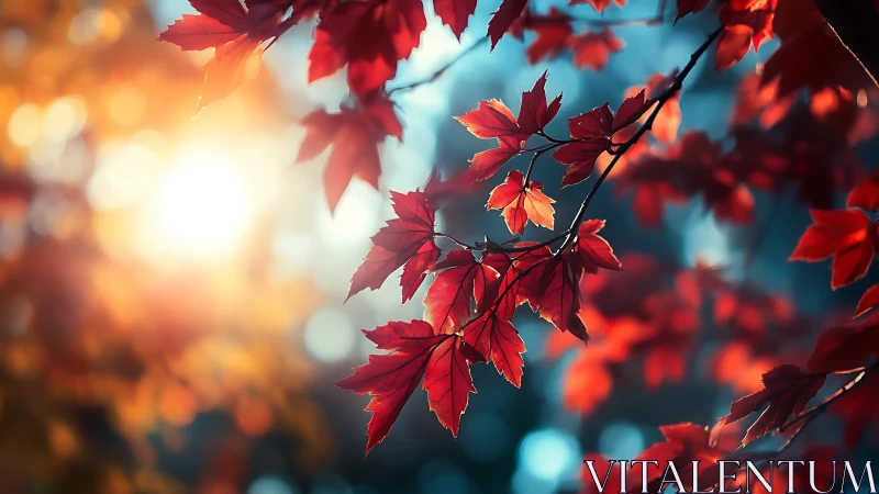 Crimson maple leaves quietly rehearse their sunset overture