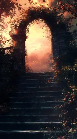 Stone Archway Opens to a Golden Sunset Moment