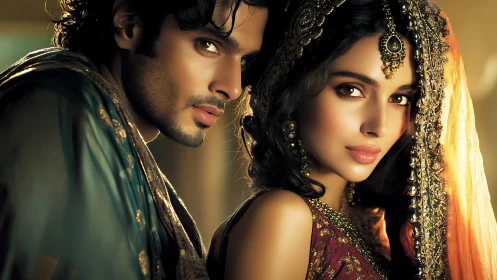 Gilt-Draped Reverie: A South Asian Romance in Molten Light.