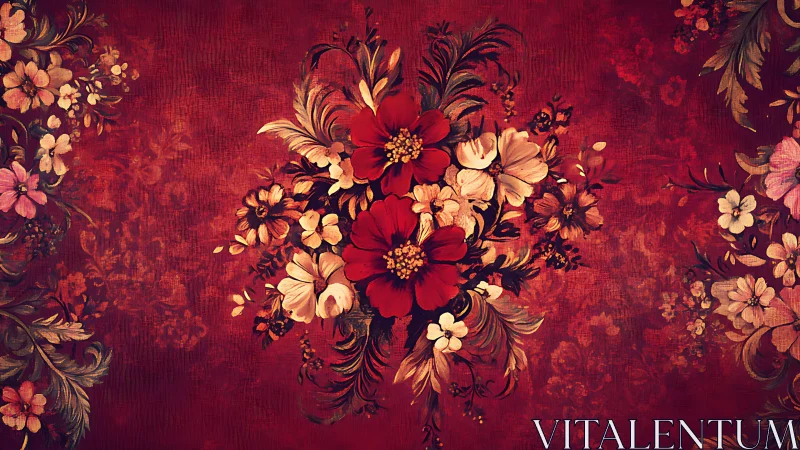 Velvet ember bouquet swirling across vintage crimson night.