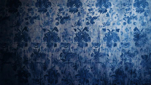Vintage blue damask wallpaper with distressed texture.