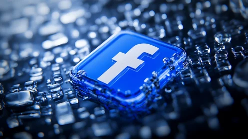 Glowing Facebook icon rendered as glassy 3D interface tile