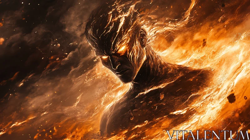 Fiery humanoid figure emerging from swirling orange flames.
