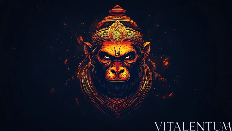 Luminous warrior primate portrait with ornate regal crown.