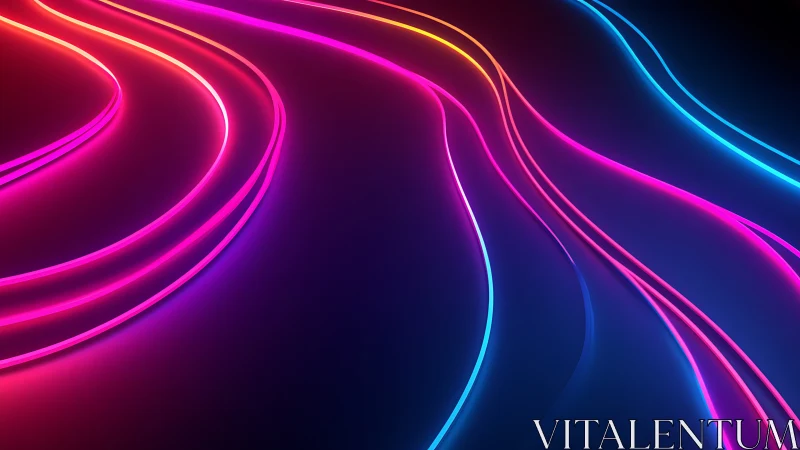 Curved neon light trails form parallel lines on dark field