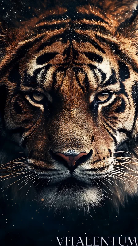Tiger face rendered in detailed frontal digital portrait
