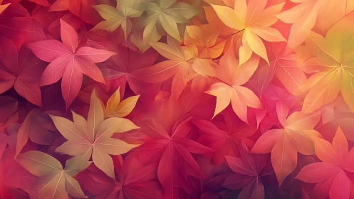 Layered multicolor maple leaves form a dense overlapping field