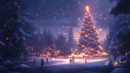 Winter constellations gather around one towering festive tree