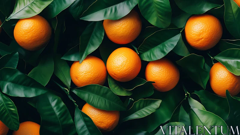 Sunlit oranges nestle among deep green citrus leaves warmly