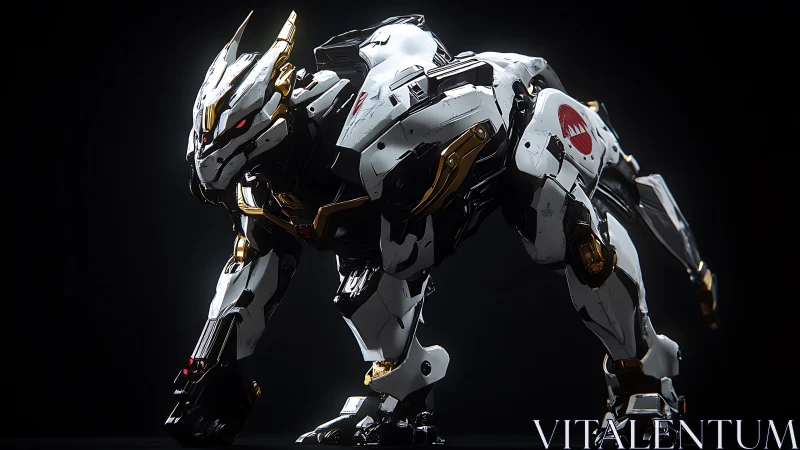 Chrome sentry panther poised in a hush of neon hunger.