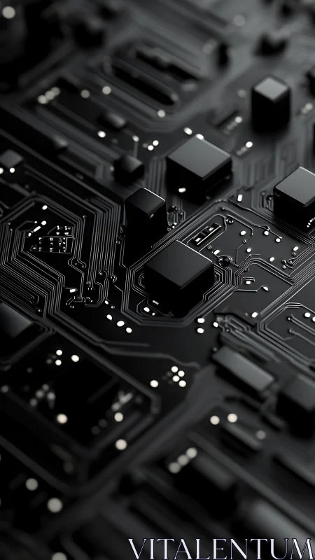 Monochrome circuit board surface shows raised chip components
