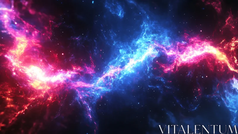 Bipolar nebula stream glows with opposing blue and magenta light