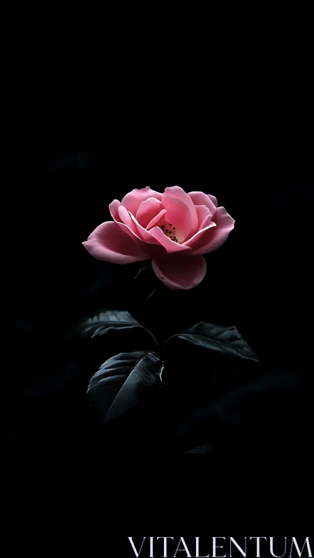 Pink Rose Bloom Against Dark Background.