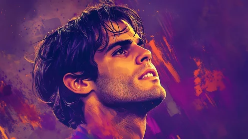 Warm portrait of hopeful young man in glowing colors.