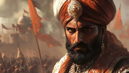 Smoldering-eyed warrior king measures the chaos of war