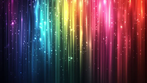 Radiant vertical light streaks cascade through a prismatic night