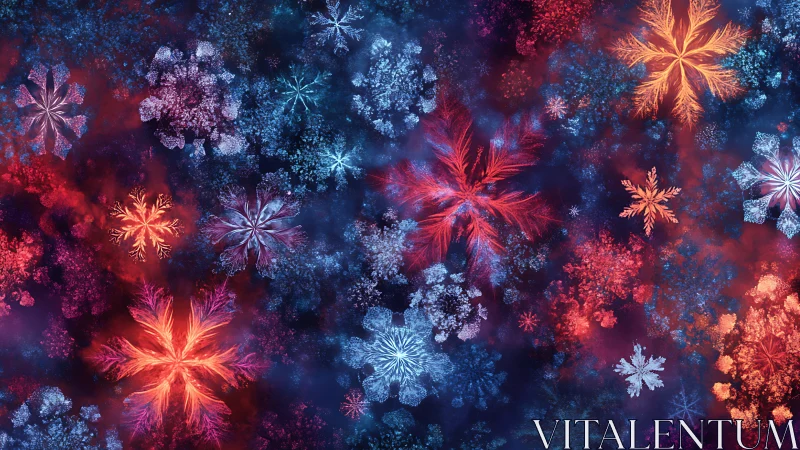 Nebula-kissed snowflakes ignite a cosmic winter bloom.
