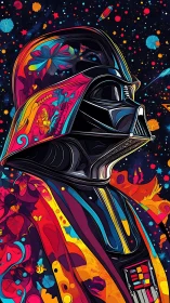 Neon cosmic warrior portrait glows against psychedelic stars