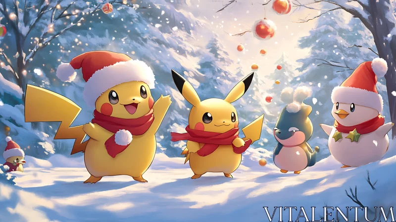 Snow-bright Pikachu parade sparks a festive woodland frolic.