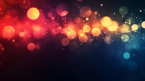 Colorful abstract bokeh lights on dark background, digital art style.
