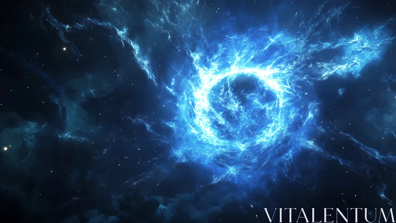 Energetic blue cosmic vortex radiates within deep space field