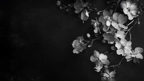 Delicate Blossoms Branch Black and White Study.