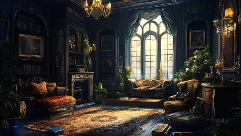 Gilded sunlit parlor where secret garden whispers linger.