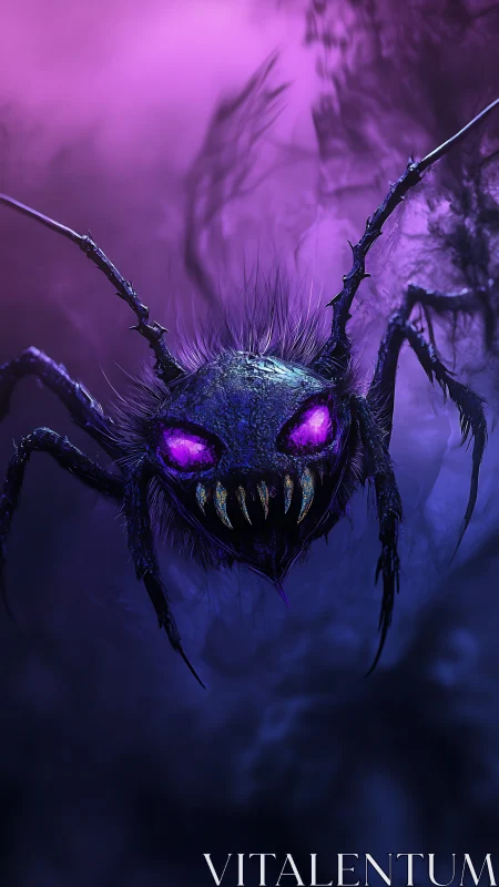 Midnight guardian spider with glowing violet gaze.