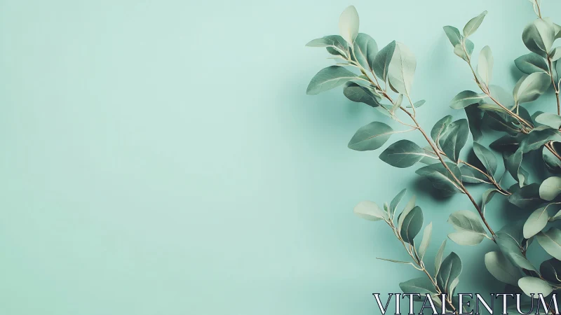 Eucalyptus Branches on Pastel Green Background, Minimalist Botanical.