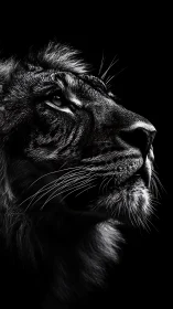 Monochrome lion profile rendered in dramatic chiaroscuro lighting