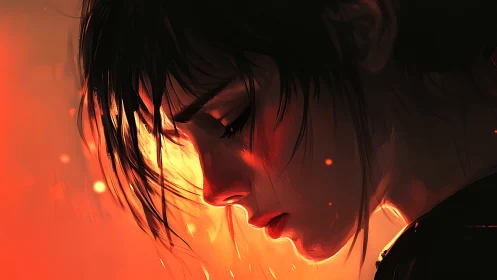 Soft embers on a quiet face in thoughtful evening light.