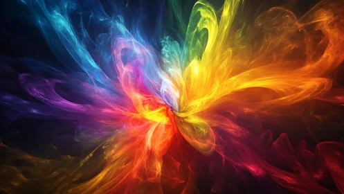 Vivid nebula vortex exploding in multicolored light waves.