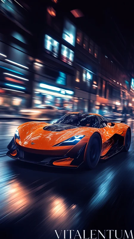 Neon storm supercar slicing night streets in orange armor.