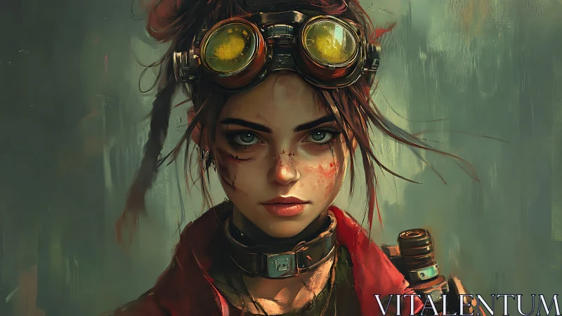 Cyber-noir mechanic portrait renders gritty post-apoc resolve