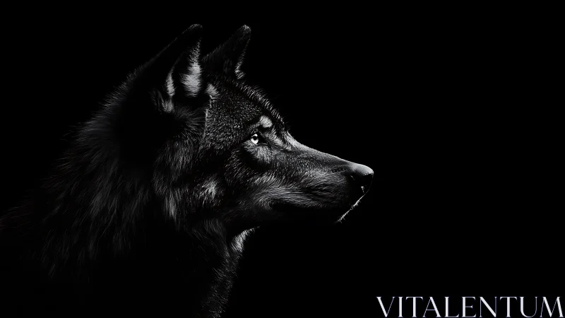 Black wolf profile glows against deep negative space.