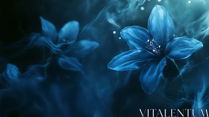 Volumetric Blue Flowers With Depth-of-field Rendering and Atmospheric Particle Effects
