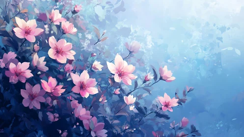 Bioluminescent Cherry Blossom Gradient: Digital Floral Composition.