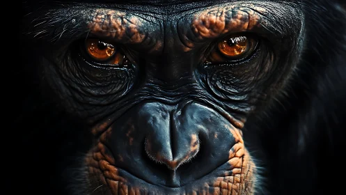 Close frontal view isolates detailed primate facial features