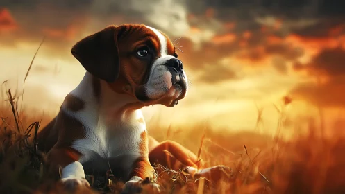 Sunset daydreaming puppy turns a field into quiet magic