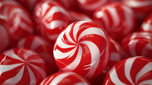 Vibrant Red and White Peppermint Candies in Sharp Focus.