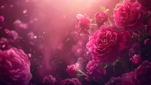 Magenta Roses with Light Particle Effects and Soft Focus